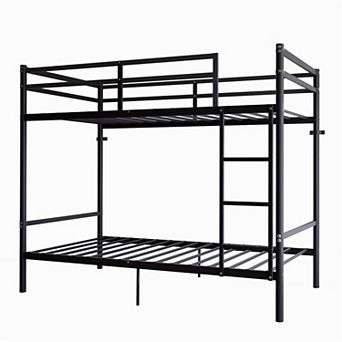 Trikiousd Twin Over Twin Metal Bunk Bed with Ladder, Guardrails, Iron Frame