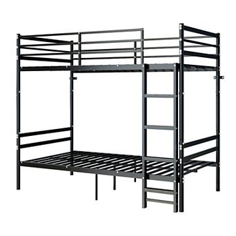 Trikiousd Twin Over Twin Metal Bunk Bed with Ladder, Guardrails, Iron Frame Space Saving Design