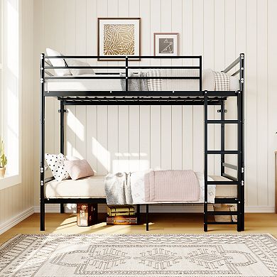 Trikiousd Twin Over Twin Metal Bunk Bed with Ladder, Guardrails, Iron Frame Space Saving Design
