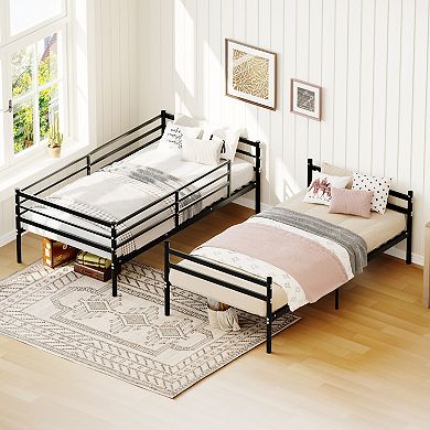 Trikiousd Twin Over Twin Metal Bunk Bed with Ladder, Guardrails, Iron Frame Space Saving Design