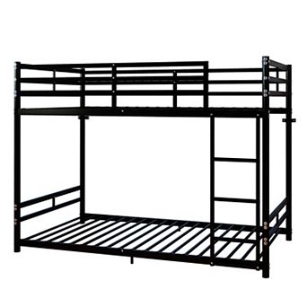 Trikiousd Twin Over Twin Metal Bunk Bed with Ladder, Guardrails,Storage Space,Heavy Duty Iron Frame