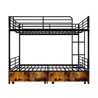 Trikiousd Twin Over Twin Metal Bunk Bed Convertible to 2 Beds, Ladder, Guardrails, Iron Frame
