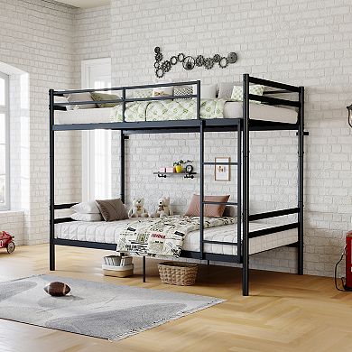 Trikiousd Twin Over Twin Metal Bunk Bed Convertible into 2 Beds, Ladder, Guardrails, Iron Frame