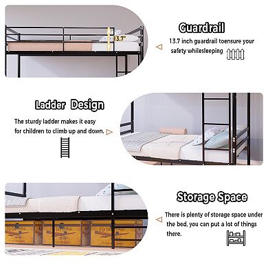 Trikiousd Twin Over Twin Metal Bunk Bed, Iron Frame with Ladder & Guardrails, No Box Spring