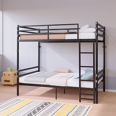 Trikiousd Twin Over Twin Metal Bunk Bed, Iron Frame with Ladder & Guardrails, No Box Spring