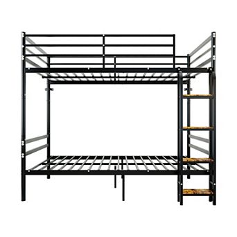 Trikiousd Twin Over Twin Metal Bunk Bed with Ladder, Heavy Duty Steel Frame, Storage Space Design