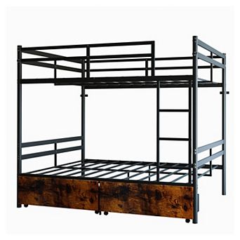 Trikiousd Twin Over Twin Metal Bunk Bed with Ladder, Heavy Duty Frame, Space Saving Storage