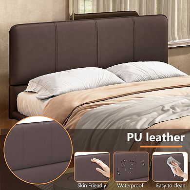 Trikiousd Floating Bed Frame with LED Lights PU Leather Platform Bed Modern Upholstered Design