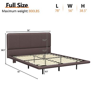Trikiousd Floating Bed Frame with LED Lights PU Leather Platform Bed Modern Upholstered Design