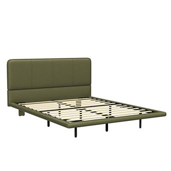 Trikiousd Floating Bed Frame with LED Lights PU Leather Platform Bed Modern Upholstered Design