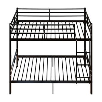 Trikiousd Twin Over Twin Metal Bunk Bed Convertible, Heavy Duty Steel Frame, Ladder, Guardrails