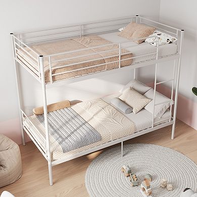 Trikiousd Metal Bunk Bed with Ladder and Guardrail Convertible Twin Beds Storage Design