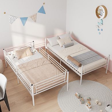 Trikiousd Metal Bunk Bed with Ladder and Guardrail Convertible Twin Beds Storage Design