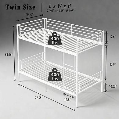 Trikiousd Metal Bunk Bed with Ladder and Guardrail Convertible Twin Beds Storage Design