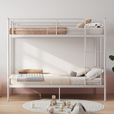Trikiousd Metal Bunk Bed with Ladder and Guardrail Convertible Twin Beds Storage Design