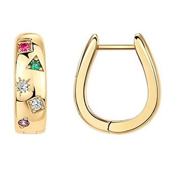 14K Gold Plated Cubic Zirconia Statement Hoop Earrings Gift for Women