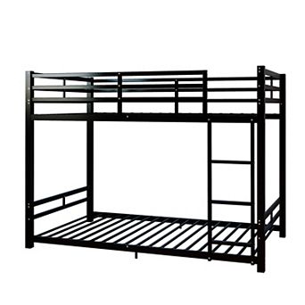 Trikiousd Twin Over Twin Metal Bunk Bed with Ladder, Guardrails, Storage Space, Iron Frame