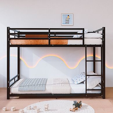 Trikiousd Twin Over Twin Metal Bunk Bed with Ladder, Guardrails, Storage Space, Iron Frame