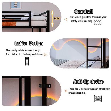 Trikiousd Twin Over Twin Metal Bunk Bed with Ladder, Guardrails, Storage Space, Iron Frame