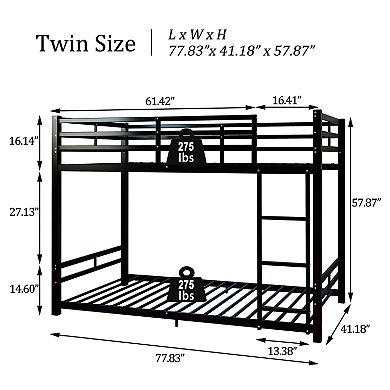 Trikiousd Twin Over Twin Metal Bunk Bed with Ladder, Guardrails, Storage Space, Iron Frame