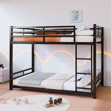 Trikiousd Twin Over Twin Metal Bunk Bed with Ladder, Guardrails, Storage Space, Iron Frame