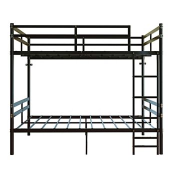 Trikiousd Twin Over Twin Metal Bunk Bed with Ladder, Guardrails, Space Saving Design for Kids Teens