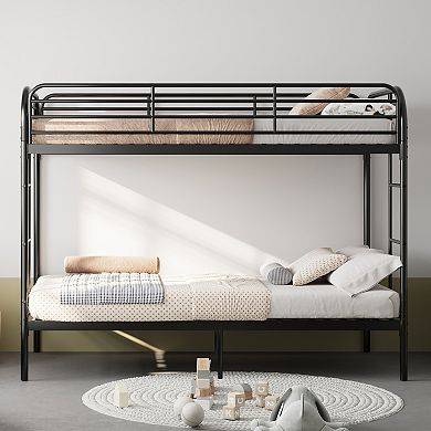 Trikiousd Twin Over Twin Metal Bunk Bed with Ladder, Guardrails, Storage Space, Iron Frame