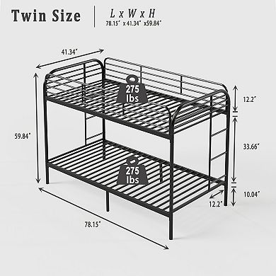 Trikiousd Twin Over Twin Metal Bunk Bed with Ladder, Guardrails, Storage Space, Iron Frame