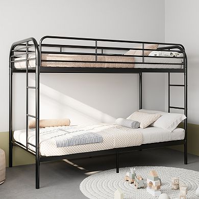 Trikiousd Twin Over Twin Metal Bunk Bed with Ladder, Guardrails, Storage Space, Iron Frame