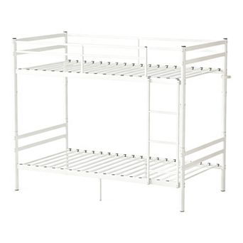 Trikiousd Twin Over Twin Metal Bunk Bed Convertible to 2 Beds, Ladder, Guardrails, Iron Frame