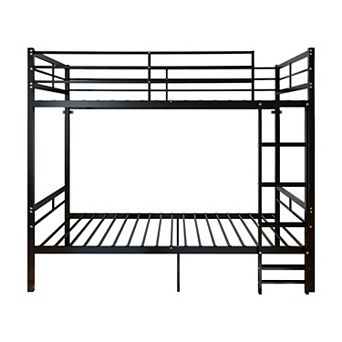 Trikiousd Twin Over Twin Metal Bunk Bed with Ladder, Guardrails, Storage Space, Iron Frame