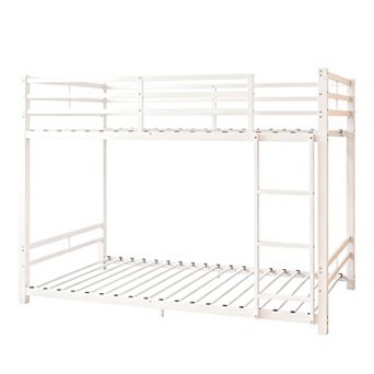 Trikiousd Metal Bunk Bed with Ladder, Guardrails, Storage Space, Heavy Duty Iron Frame