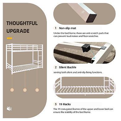 Trikiousd Metal Bunk Bed with Ladder, Guardrails, Storage Space, Heavy Duty Iron Frame