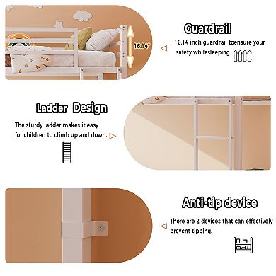 Trikiousd Metal Bunk Bed with Ladder, Guardrails, Storage Space, Heavy Duty Iron Frame