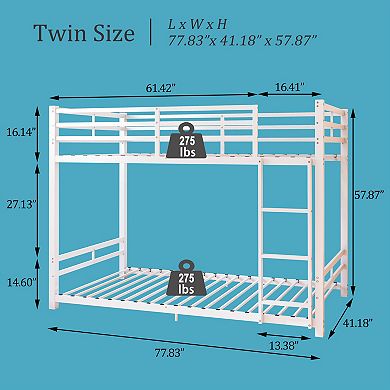 Trikiousd Metal Bunk Bed with Ladder, Guardrails, Storage Space, Heavy Duty Iron Frame