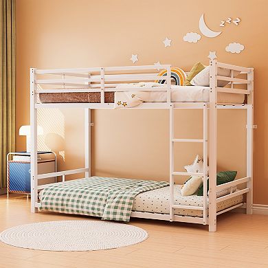 Trikiousd Metal Bunk Bed with Ladder, Guardrails, Storage Space, Heavy Duty Iron Frame