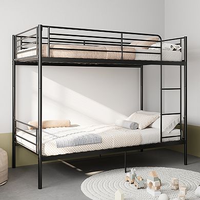 Trikiousd Twin Over Twin Metal Bunk Bed Convertible to 2 Beds, Ladder, Guardrails, Iron Frame