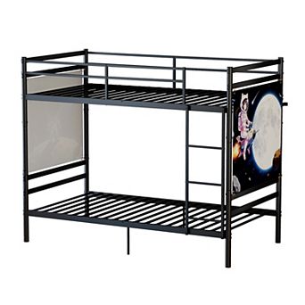 Trikiousd Twin Over Twin Metal Bunk Bed Convertible, Ladder, Guardrails, Iron Frame, Space Saving