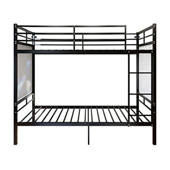 Trikiousd Twin Over Twin Metal Bunk Bed Convertible, Ladder, Guardrails, Storage Space, Iron Frame