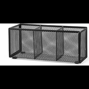 2-Pack Metal Mesh Pen Holder with 3 Compartments for Desk Organization