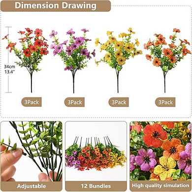 Artificial Daisy Flowers, 12 Bundles UV Resistant Faux Outdoor Spring Decor