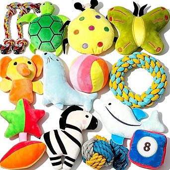 15 Pack Puppy Rope & Plush Squeaky Chew Toys for Small & Medium Dogs