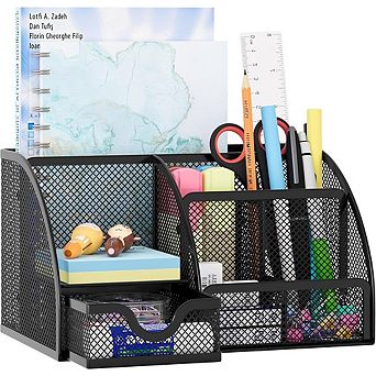 Mesh Desk Organizer with Drawer and 6 Storage Compartments