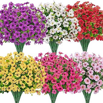 Artificial Outdoor Flowers, 24 Bundles UV Resistant Faux Silk Garden Decor