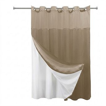 Hook Shower Curtain with Snap-In Liner, Waterproof Waffle Weave