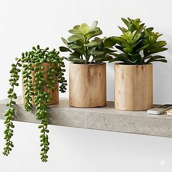 Artificial Succulents in Pots Set of 3, Mini Faux Greenery for Home & Office Decor
