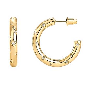 14K Gold Plated Cubic Zirconia Shimmer Hoop Earrings Gift for Her