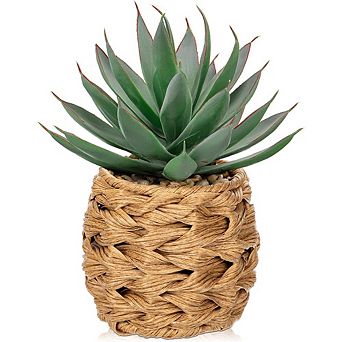 Artificial Succulent Plant in Wicker Basket, Faux Agave Home Decor