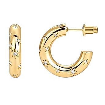 14K Gold Plated Cubic Zirconia Shimmer Hoop Earrings Gift for Her