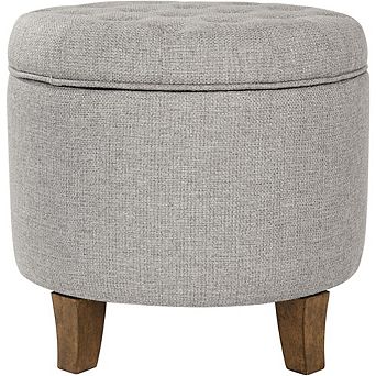 Upholstered Round Tufted Storage Ottoman Gray